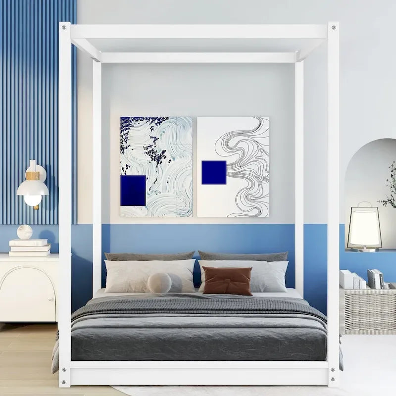 Cama con dosel y soporte de listones