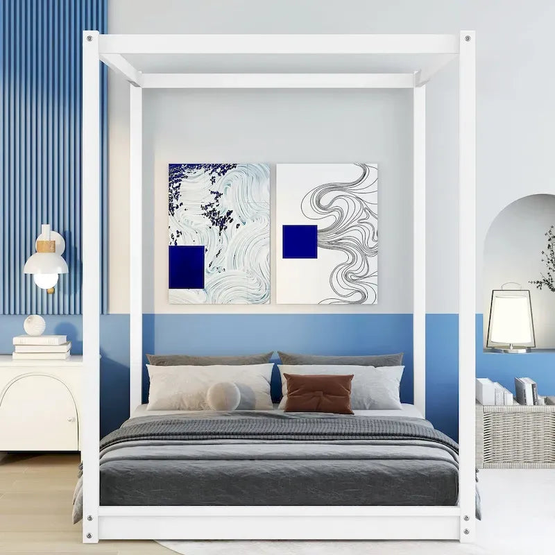 Cama con dosel y soporte de listones