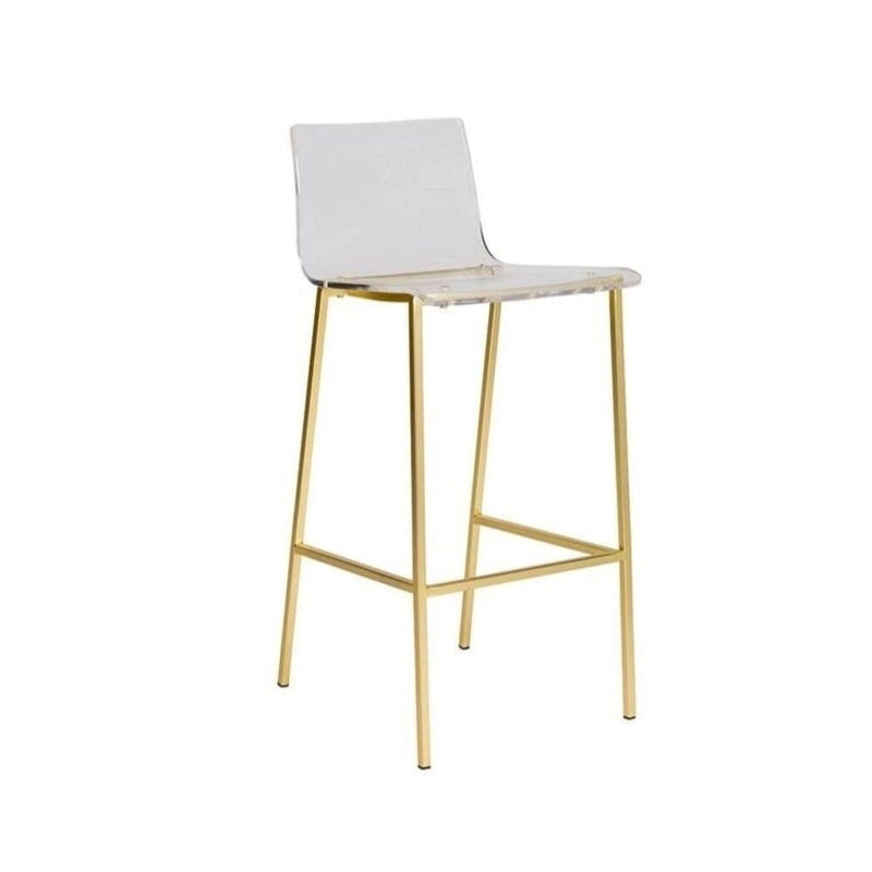 Taburete de barra moderno de acrílico transparente con patas de metal