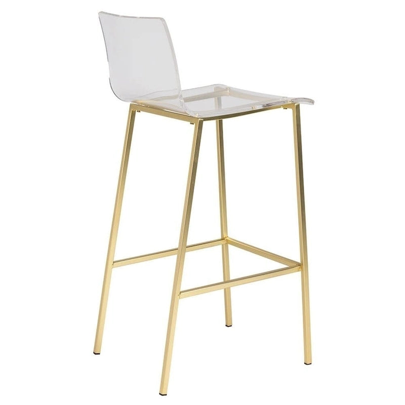 Taburete de barra moderno de acrílico transparente con patas de metal