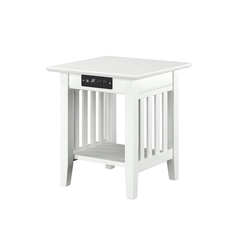 Mesa auxiliar con estación de carga en blanco