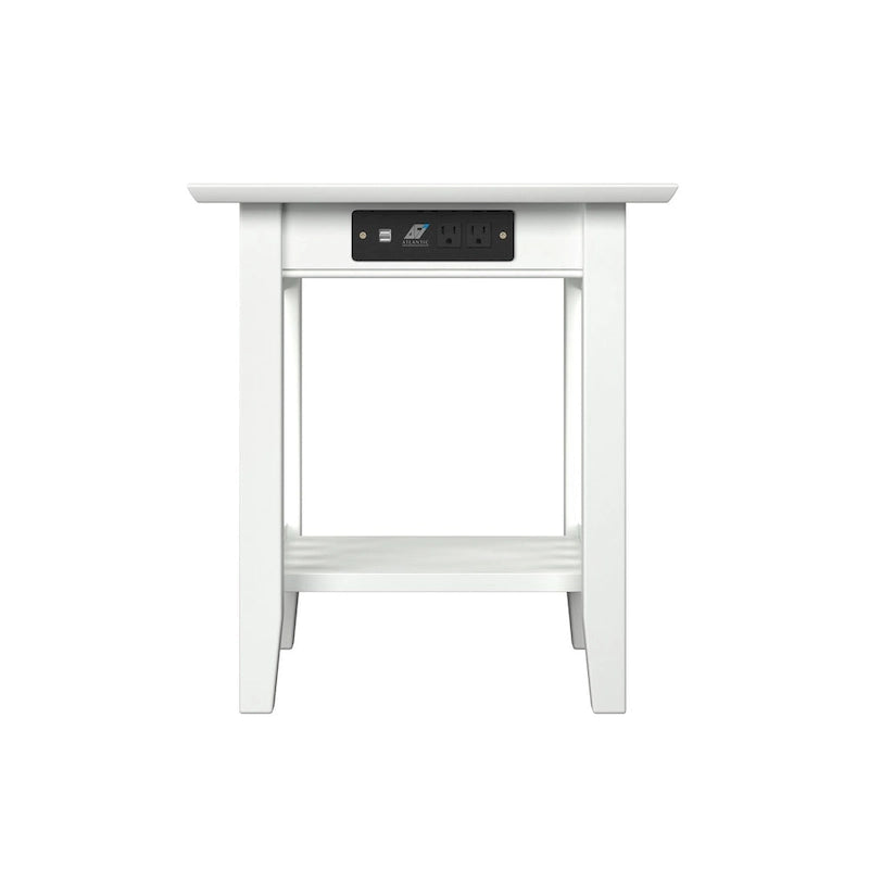 Mesa auxiliar con estación de carga en blanco