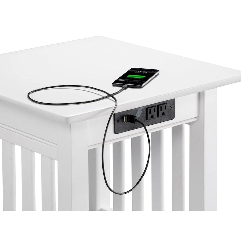Mesa auxiliar con estación de carga en blanco