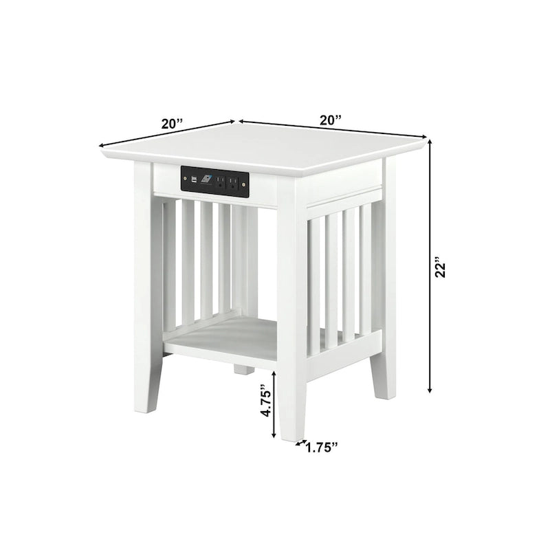 Mesa auxiliar con estación de carga en blanco