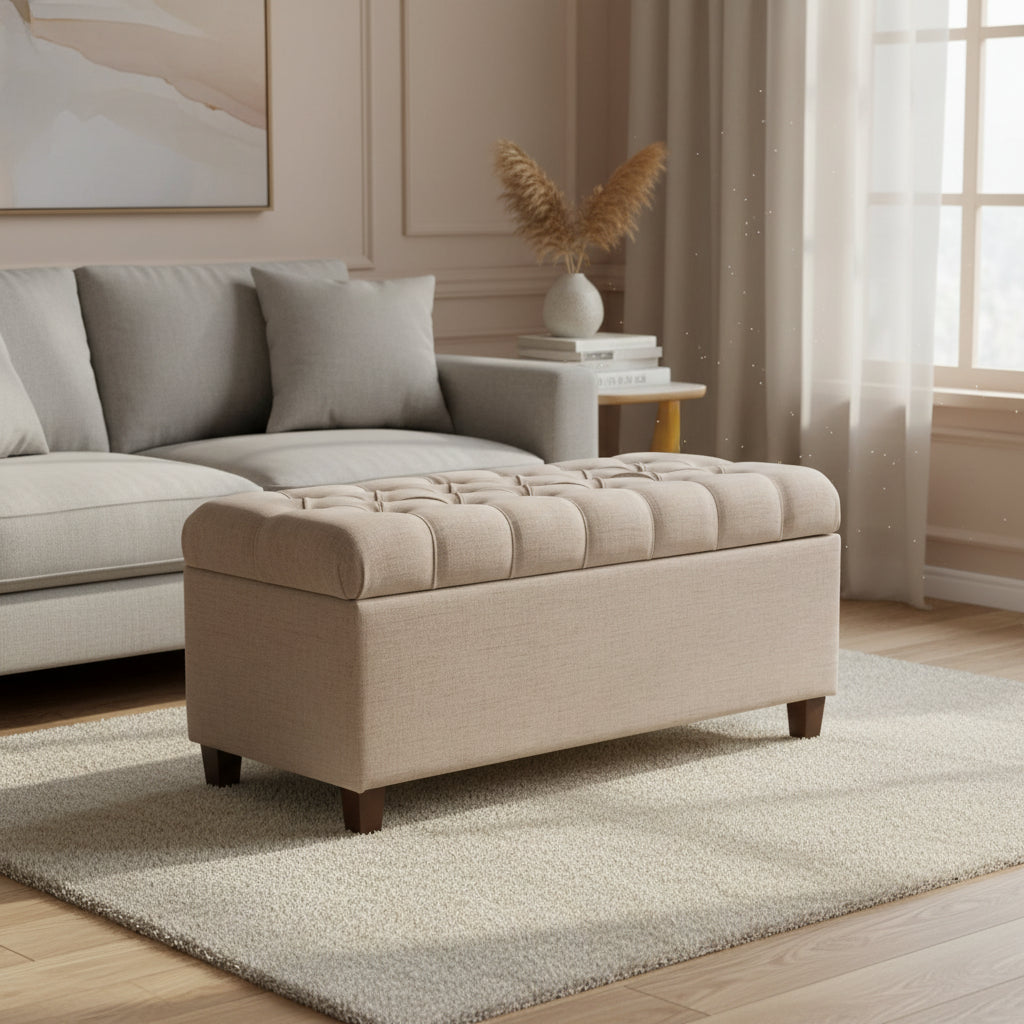 Copper Grove Muir Tan Fabric Button Tufted Storage Bench