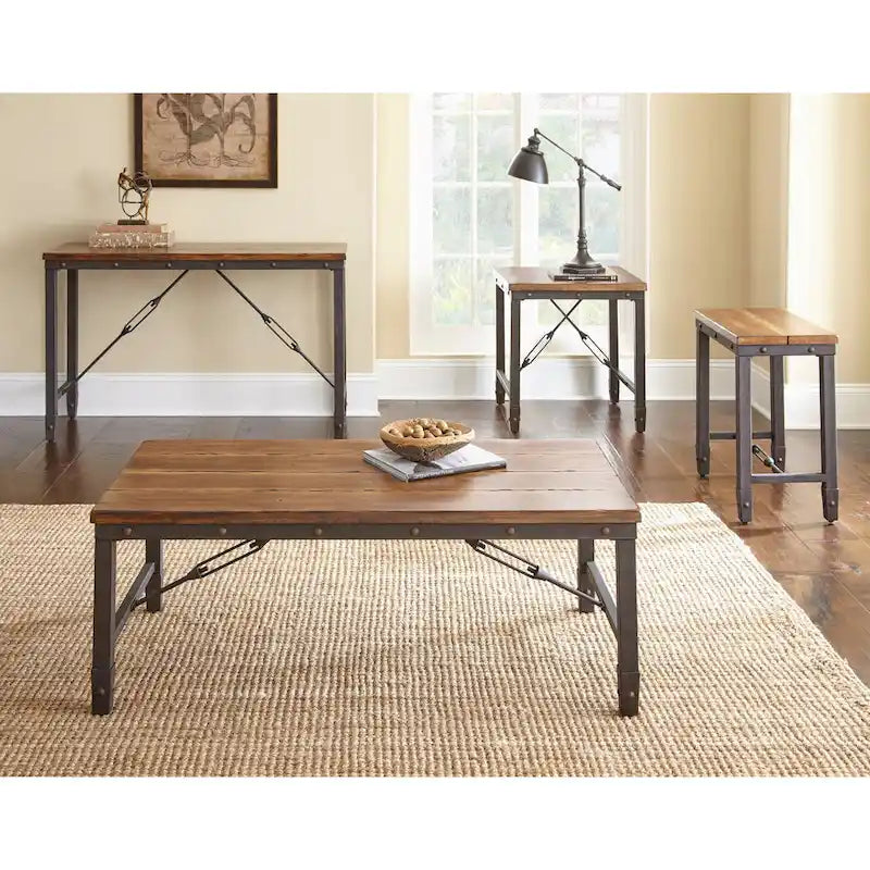 Consola industrial con tapa de madera envejecida