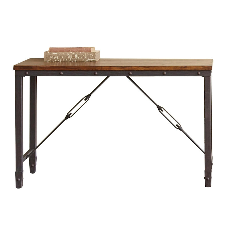 Consola industrial con tapa de madera envejecida
