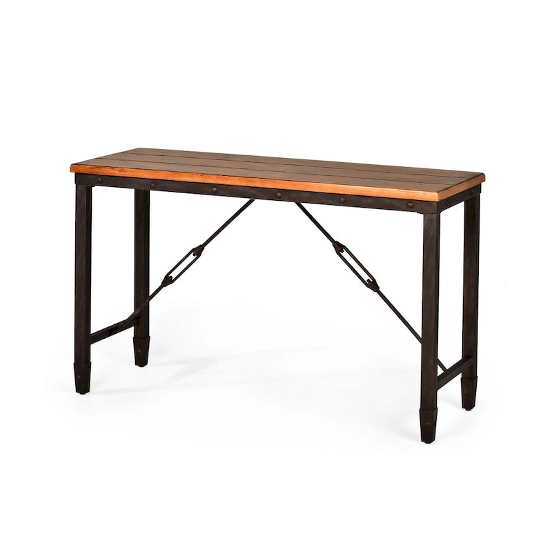 Consola industrial con tapa de madera envejecida