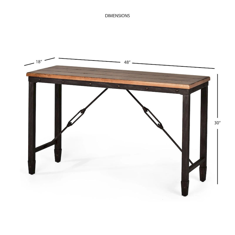 Consola industrial con tapa de madera envejecida