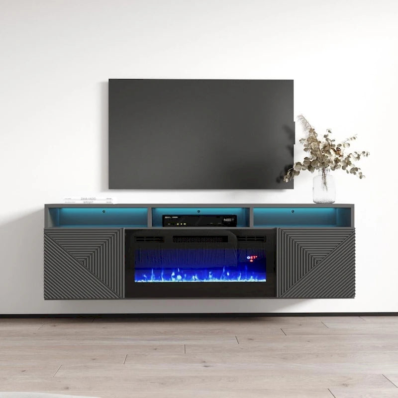 Soporte para TV con chimenea eléctrica de pared de 63 pulgadas