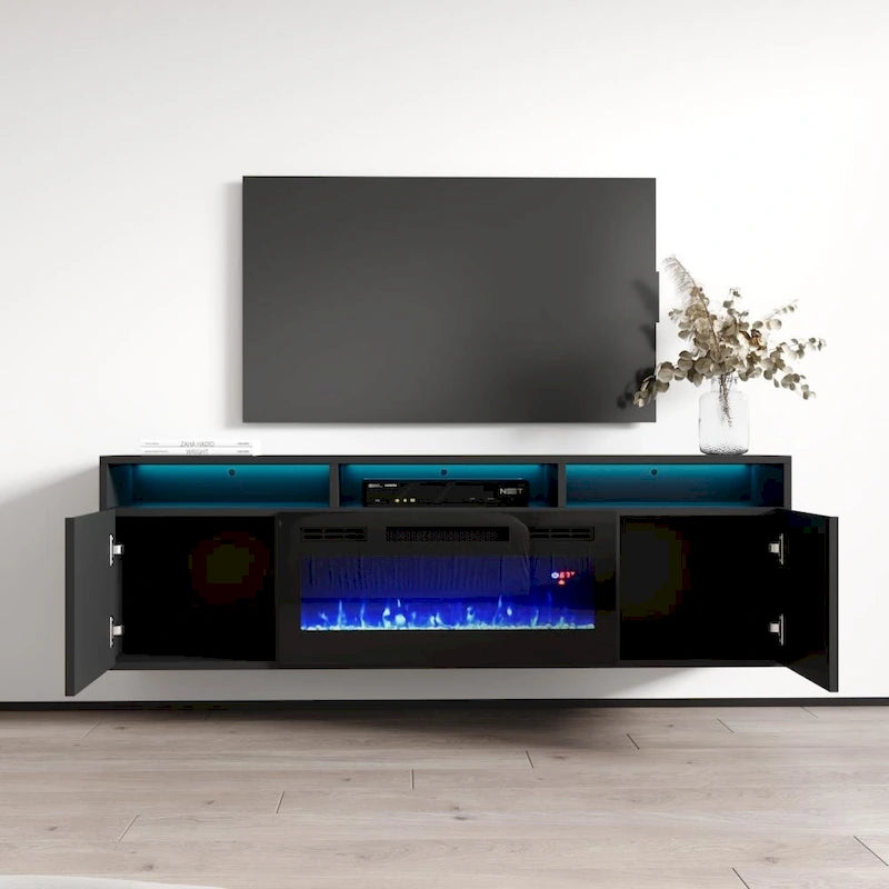 Soporte para TV con chimenea eléctrica de pared de 63 pulgadas
