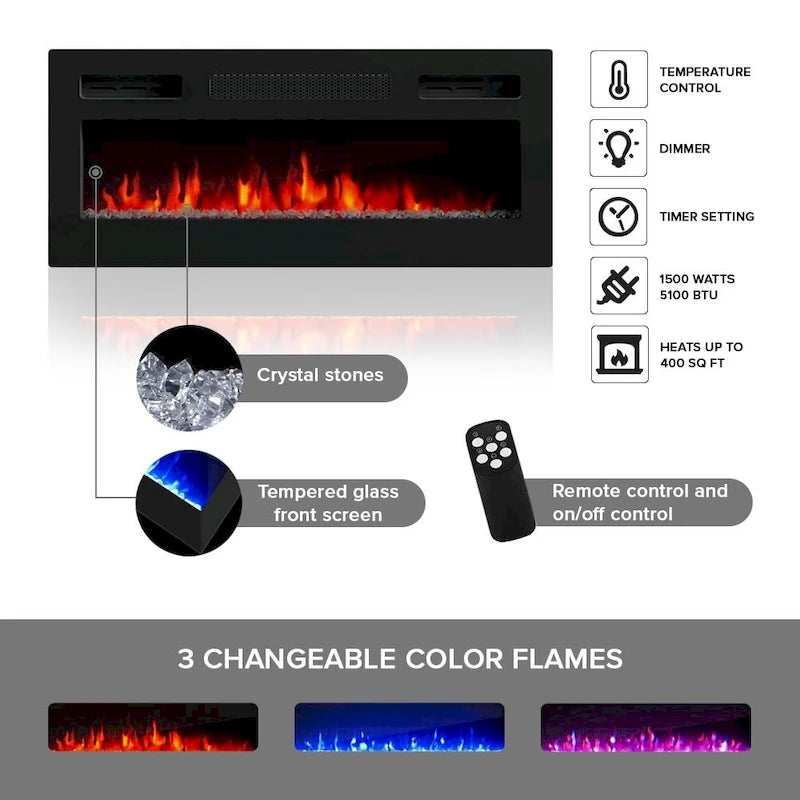 Soporte para TV con chimenea eléctrica de pared de 63 pulgadas
