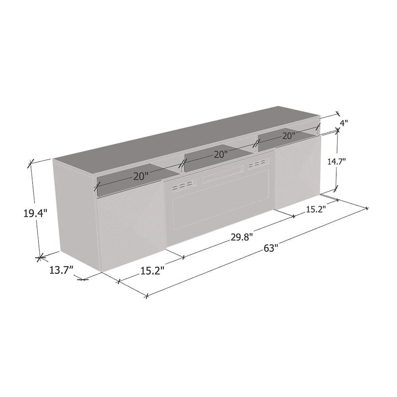 Soporte para TV con chimenea eléctrica de pared de 63 pulgadas