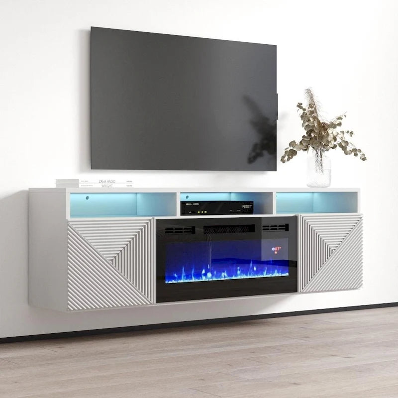 Soporte para TV con chimenea eléctrica de pared de 63 pulgadas