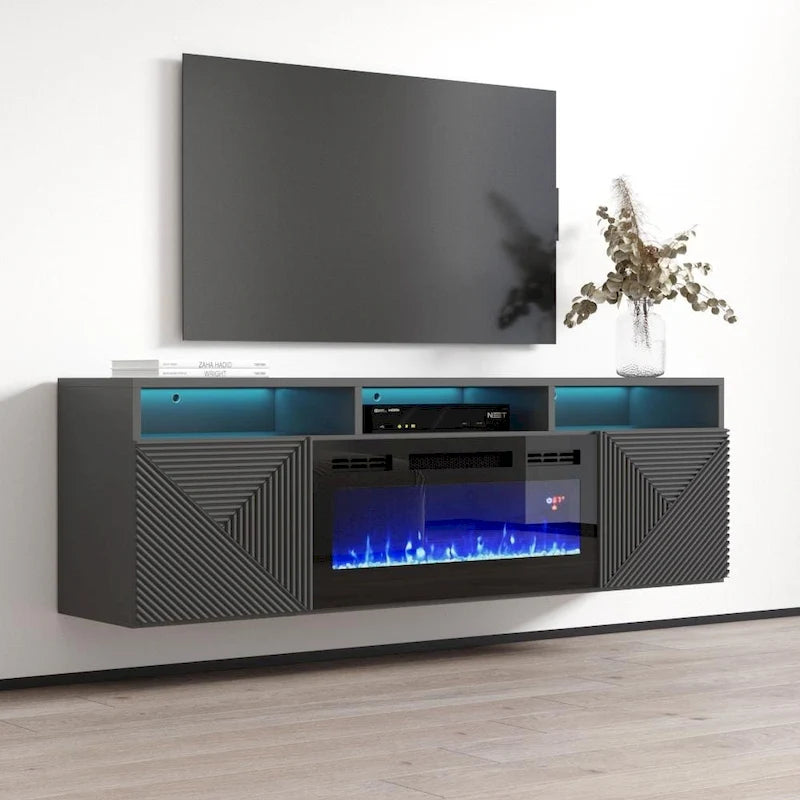Soporte para TV con chimenea eléctrica de pared de 63 pulgadas