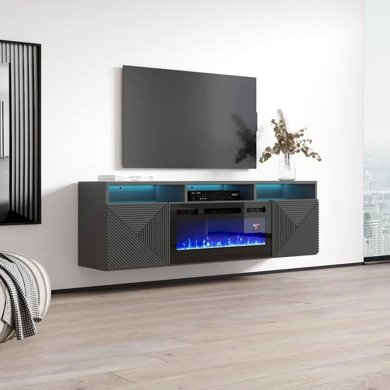 Soporte para TV con chimenea eléctrica de pared de 63 pulgadas