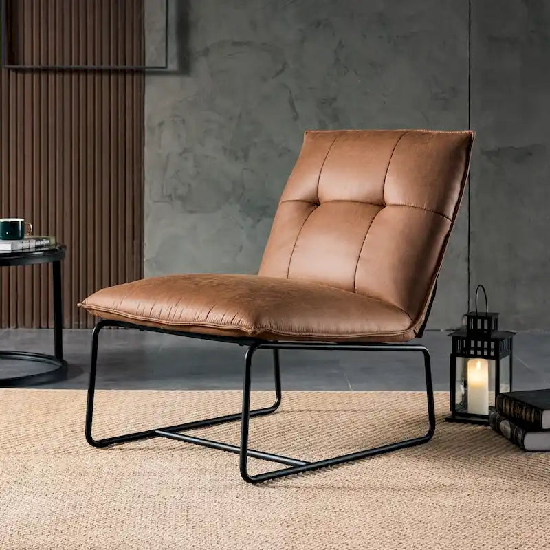 Sillón decorativo sin brazos de tela de gamuza de mediados de siglo