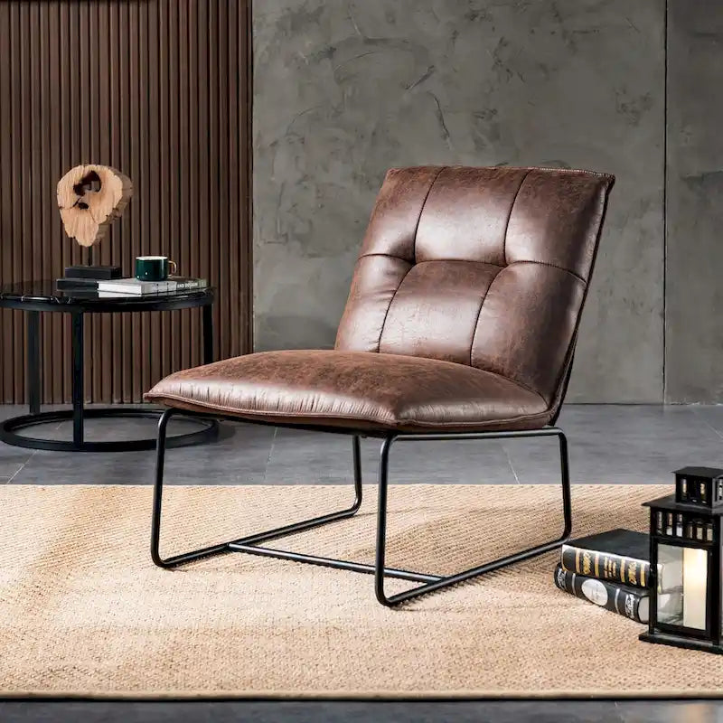 Sillón decorativo sin brazos de tela de gamuza de mediados de siglo