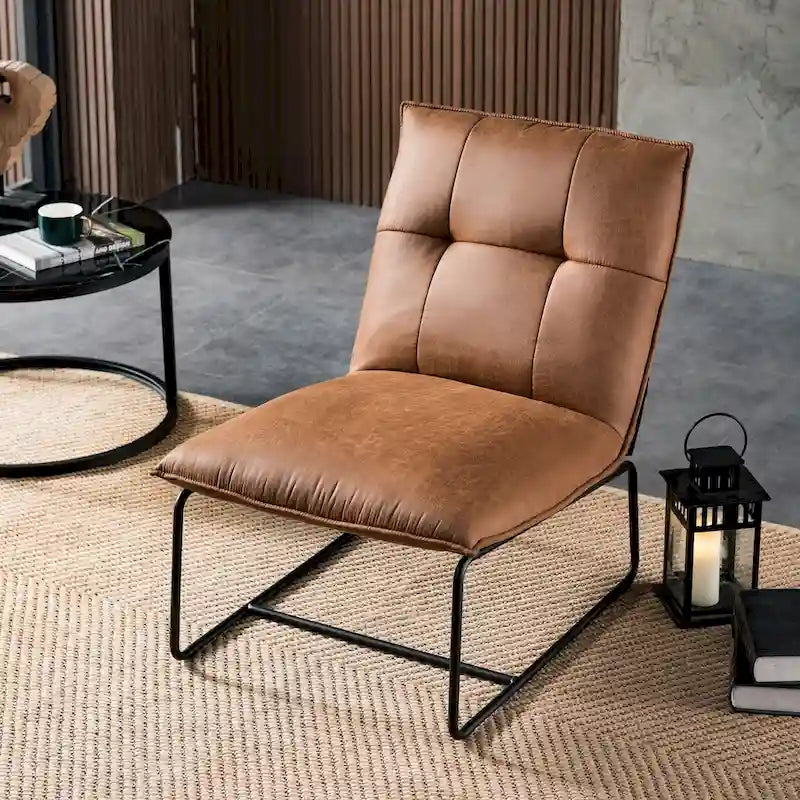 Sillón decorativo sin brazos de tela de gamuza de mediados de siglo