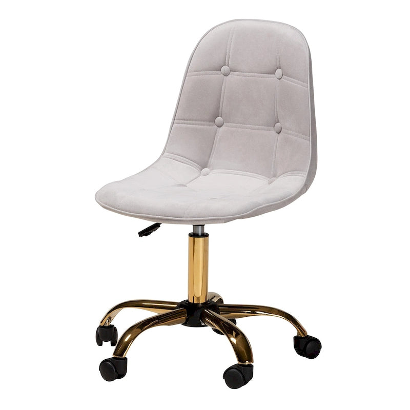 Silla de oficina giratoria de terciopelo con base de metal dorado