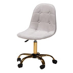 Silla de oficina giratoria de terciopelo con base de metal dorado