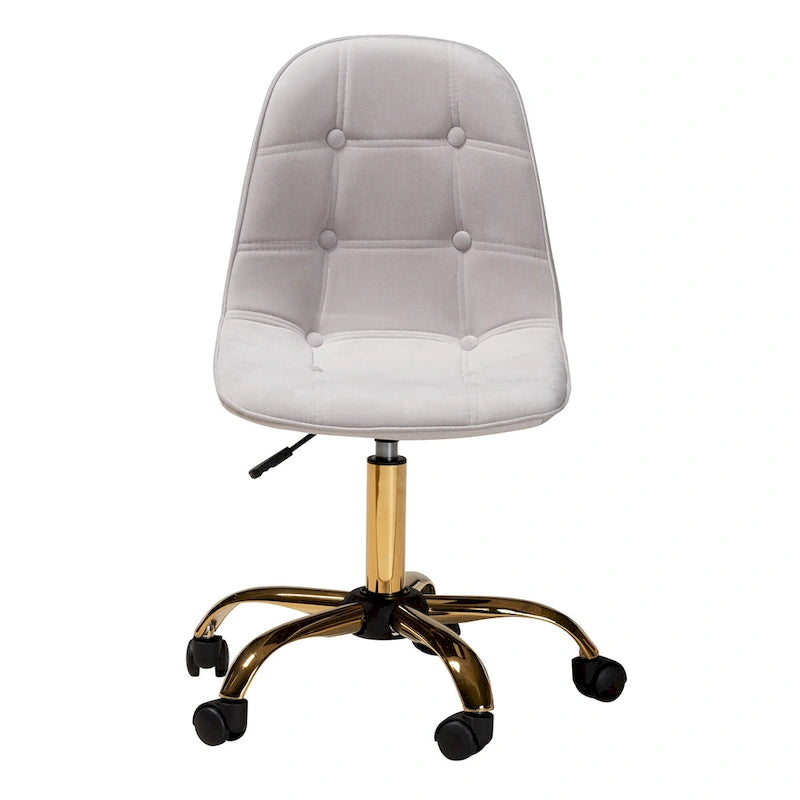 Silla de oficina giratoria de terciopelo con base de metal dorado