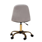 Silla de oficina giratoria de terciopelo con base de metal dorado
