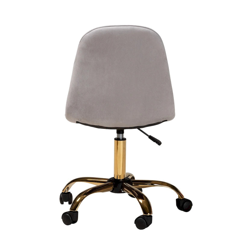 Silla de oficina giratoria de terciopelo con base de metal dorado