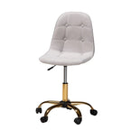 Silla de oficina giratoria de terciopelo con base de metal dorado