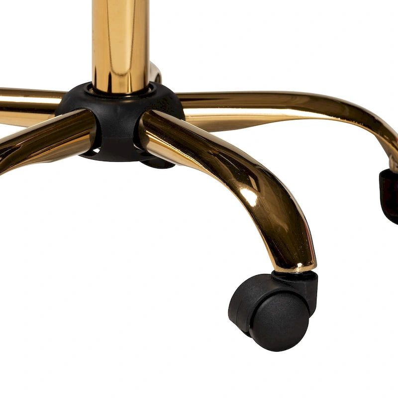 Silla de oficina giratoria de terciopelo con base de metal dorado