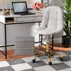 Silla de oficina giratoria de terciopelo con base de metal dorado