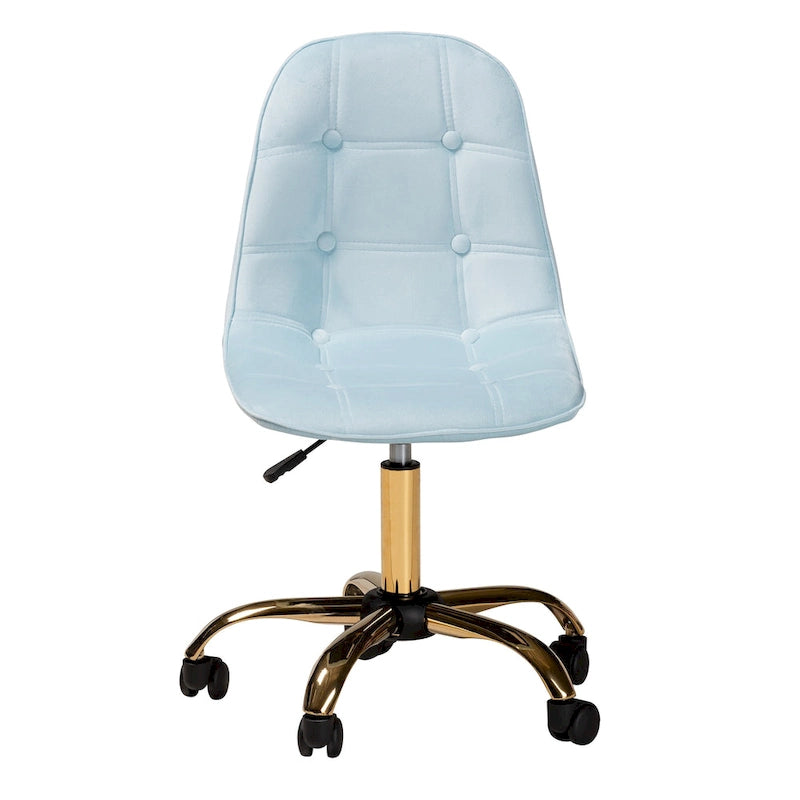 Silla de oficina giratoria de terciopelo con base de metal dorado