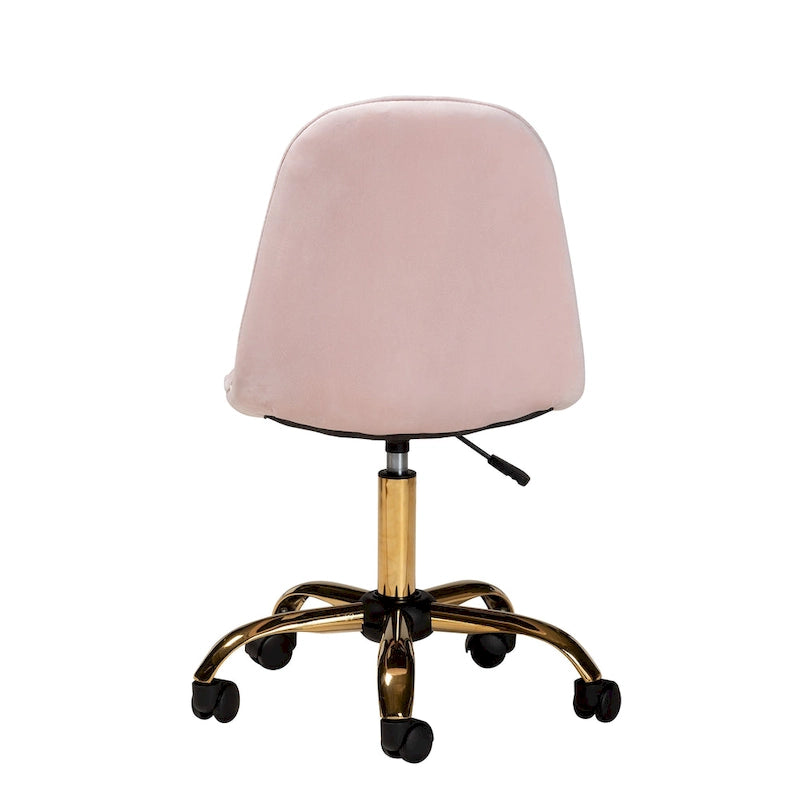 Silla de oficina giratoria de terciopelo con base de metal dorado