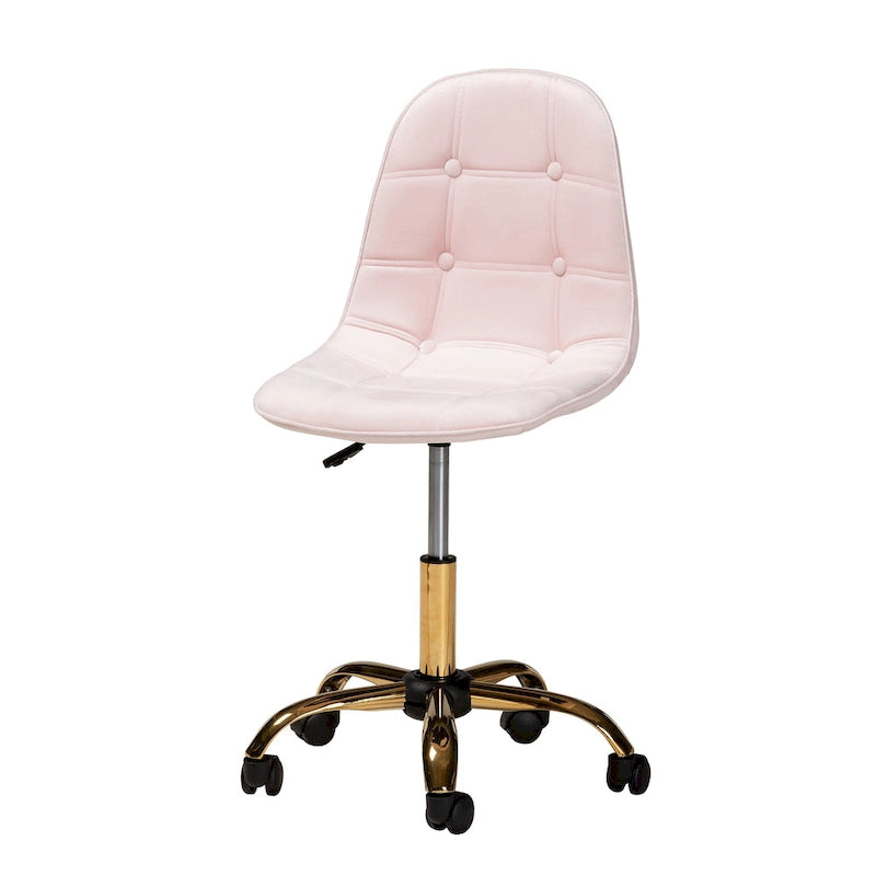 Silla de oficina giratoria de terciopelo con base de metal dorado
