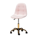 Silla de oficina giratoria de terciopelo con base de metal dorado