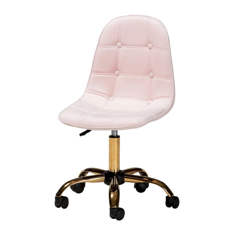 Silla de oficina giratoria de terciopelo con base de metal dorado