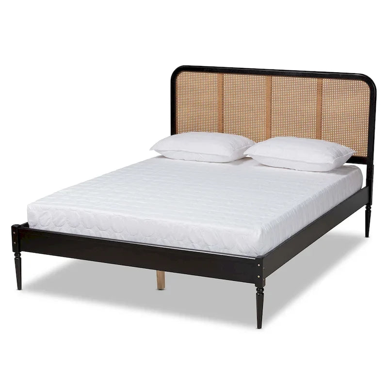 Base de cama con plataforma y cabecero de ratán tejido - Queen