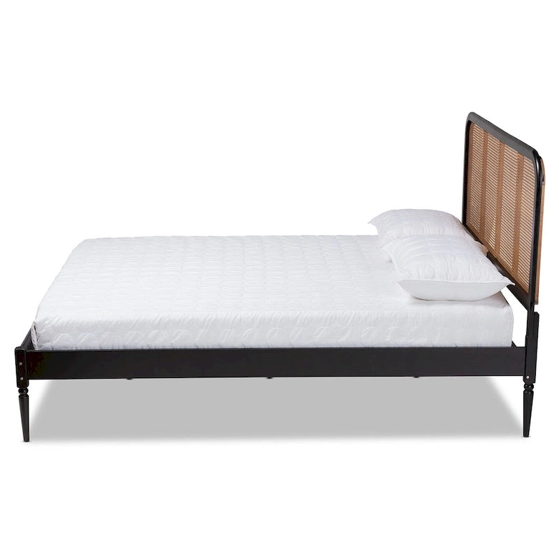 Base de cama con plataforma y cabecero de ratán tejido - Queen