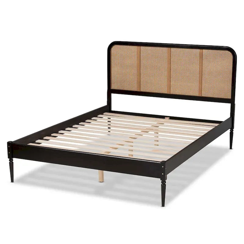 Base de cama con plataforma y cabecero de ratán tejido - Queen