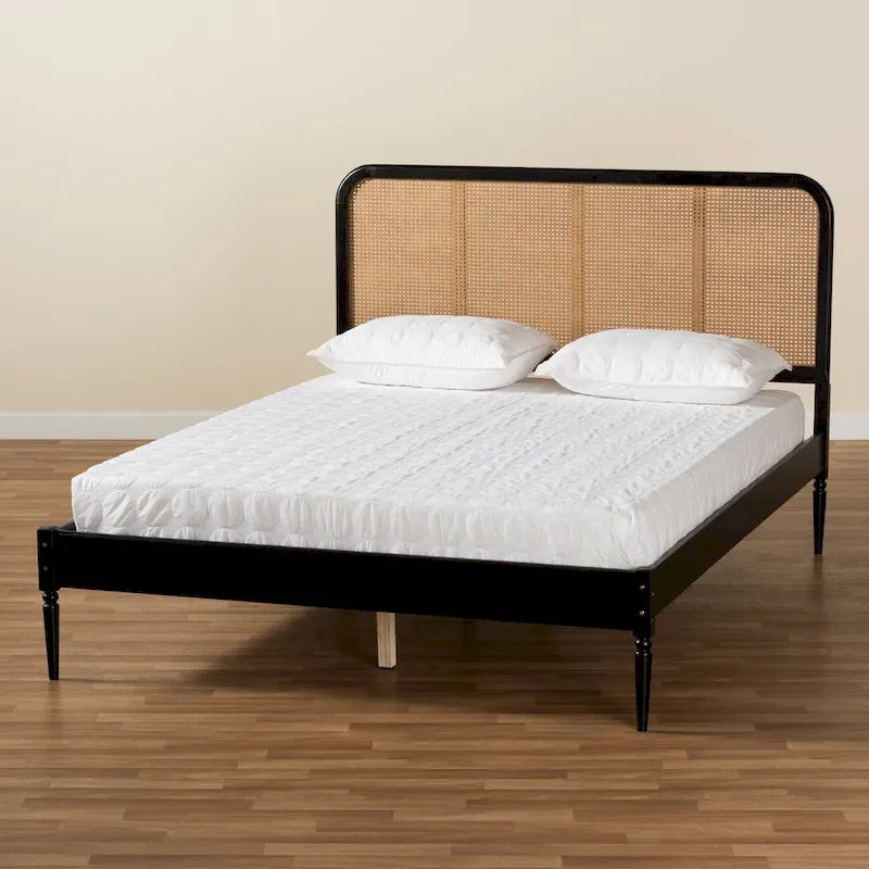 Base de cama con plataforma y cabecero de ratán tejido - Queen