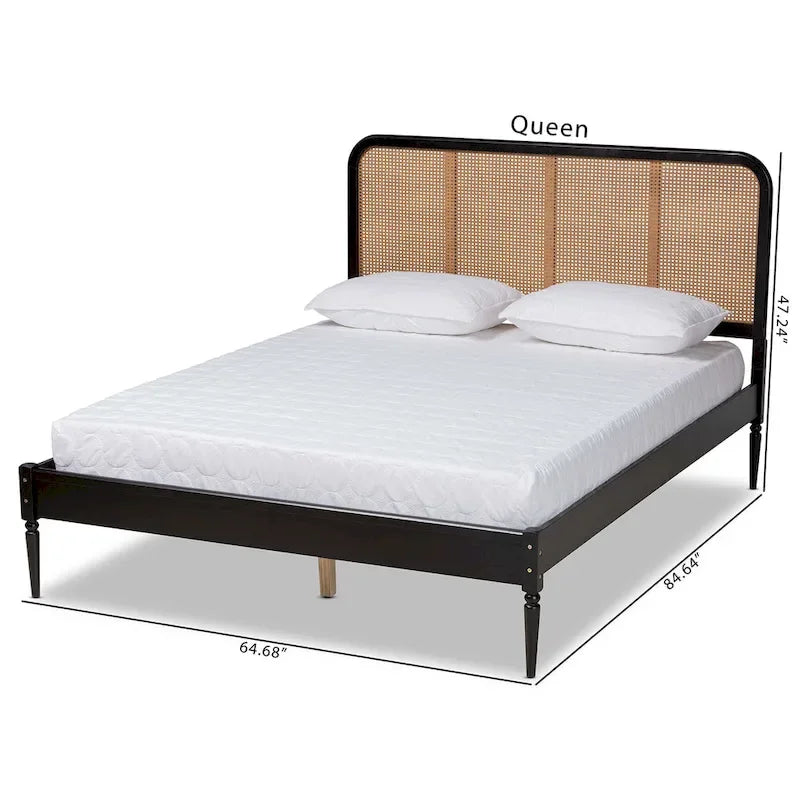 Base de cama con plataforma y cabecero de ratán tejido - Queen