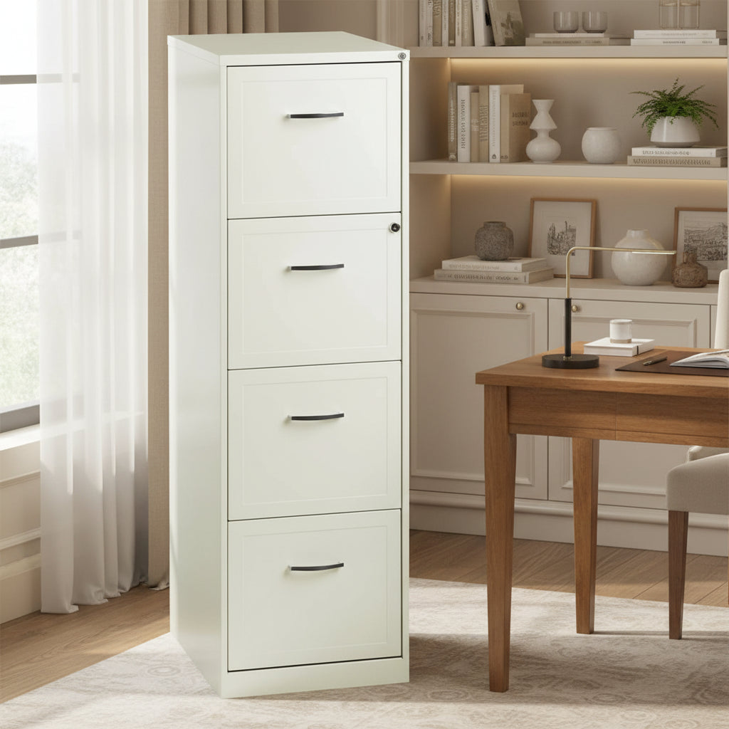 Space Solutions Pearl White 4 Drawer Metal Vertical File Cabinet