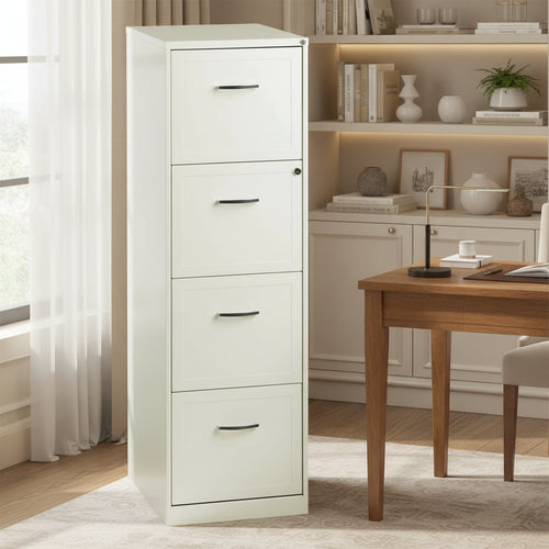 Space Solutions Pearl White 4 Drawer Metal Vertical File Cabinet