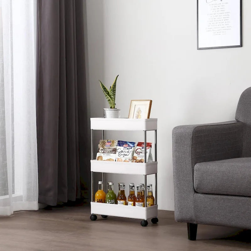 Carrito de almacenamiento delgado de varios niveles – Blanco