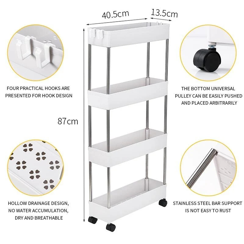 Carrito de almacenamiento delgado de varios niveles – Blanco
