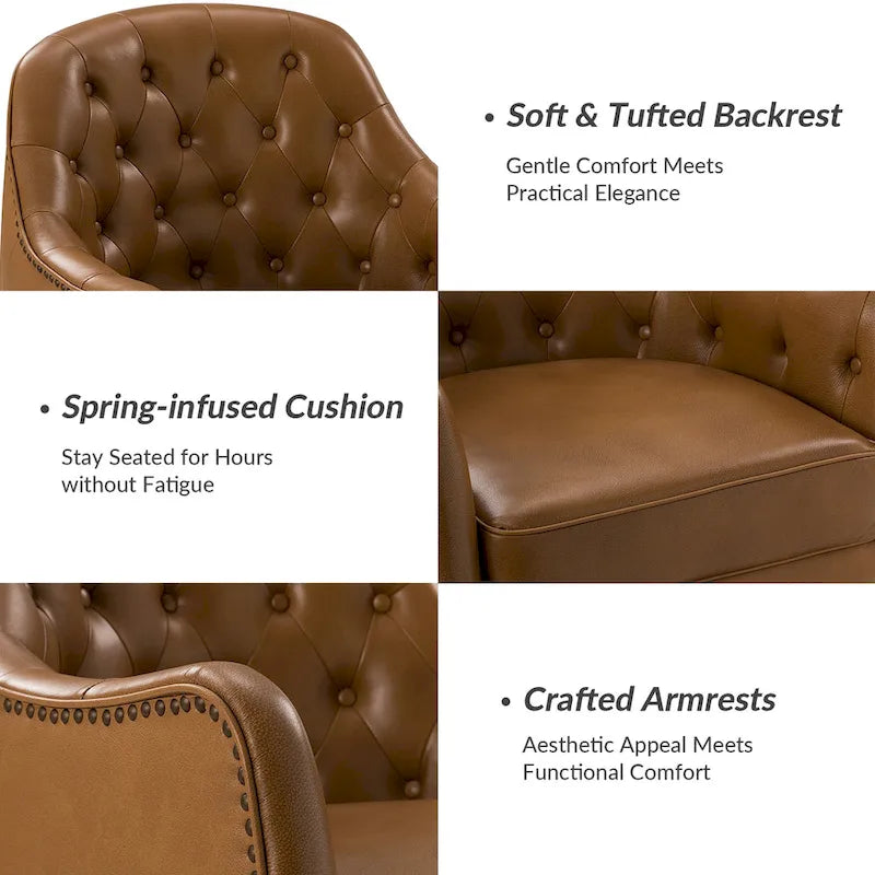 Sillón barril con respaldo capitoné y patas de madera