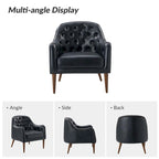 Sillón barril con respaldo capitoné y patas de madera