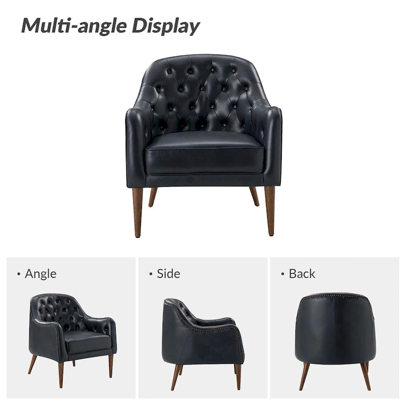 Sillón barril con respaldo capitoné y patas de madera