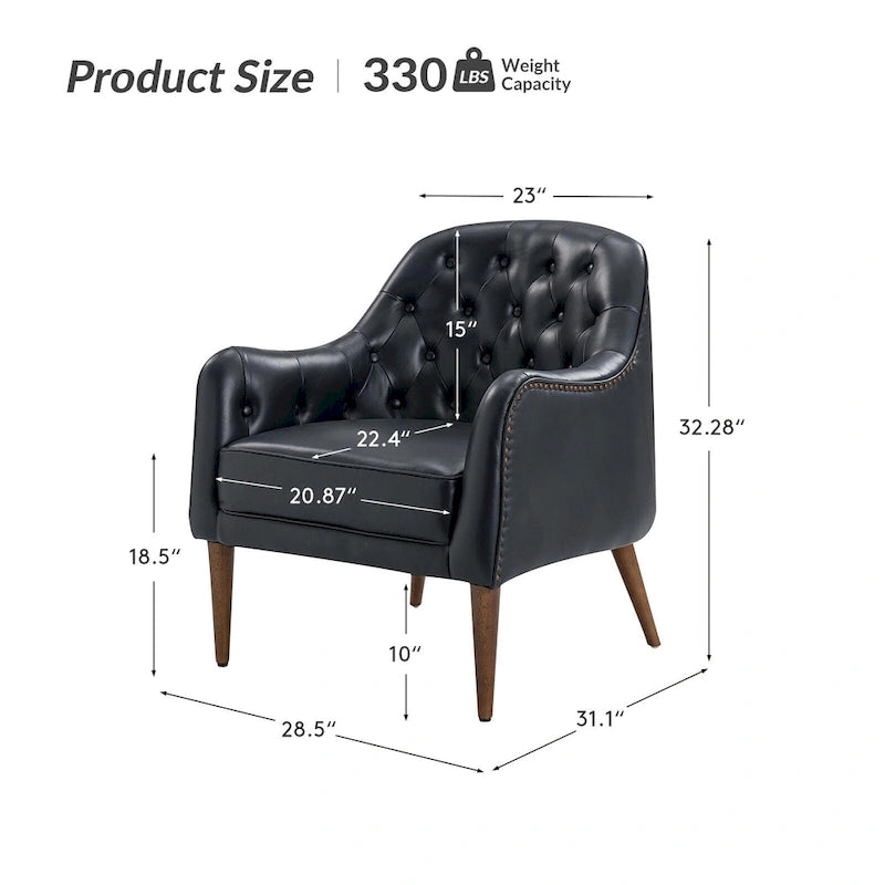 Sillón barril con respaldo capitoné y patas de madera