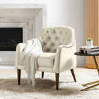Sillón barril con respaldo capitoné y patas de madera